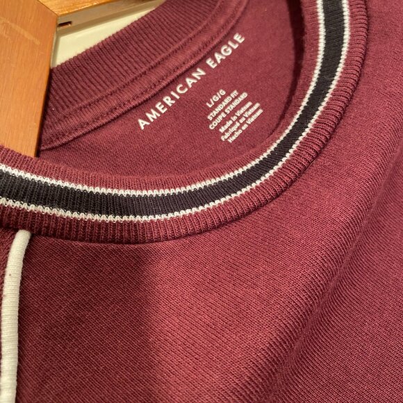 American Eagle Standard Fit Men's Striped Collar Long-Sleeve Pullover Tee - Picture 4 of 6